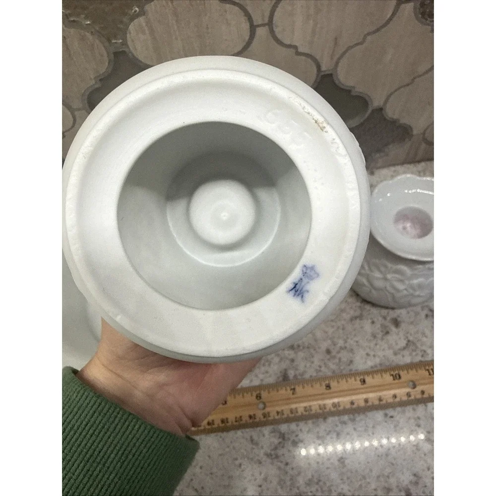 Vintage AK Kaiser Porcelain White‎ Bisque Floral Set 2 Candle Holders Plus Dish